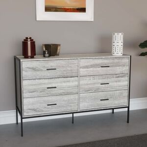 Home Discount - Brooklyn 6 Drawer Chest of Drawers Bedside Table Wood Bedroom Furniture Storage, Grey