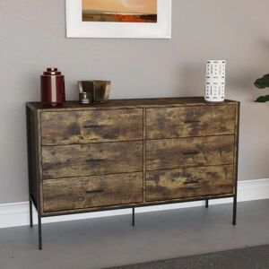 HOME DISCOUNT Brooklyn 6 Drawer Chest of Drawers Bedside Table Wood Bedroom Furniture Storage, Dark Wood