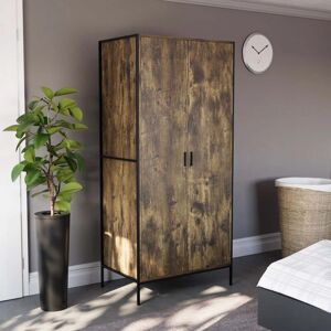 Home Discount - Brooklyn Double Door Wardrobe Wooden Hanging Clothes Rail Storage Bedroom Furniture, Dark Wood