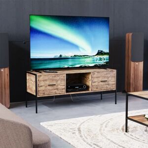 Home Discount - Brooklyn tv Unit Stand Cabinet Entertainment Unit 2 Drawer Living Room Display, Dark Wood