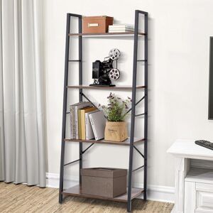 WARMIEHOMY Brown 4 Shelf Leaning Ladder Bookshelf