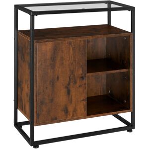 TECTAKE Cabinet Coventry 70x38x80.5cm with display shelves, cupboard and glass top - Chest of drawers, console, console table - Industrial wood dark, rustic