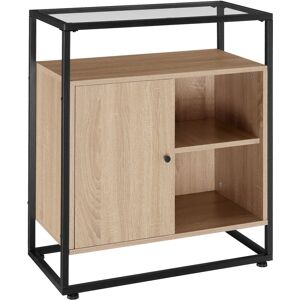 TECTAKE Cabinet Coventry 70x38x80.5cm with display shelves, cupboard and glass top - Chest of drawers, console, console table - industrial wood light, oak