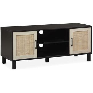 SWEEEK Cane rattan tv stand, 115x40x48cm - Bianca - Black - Black