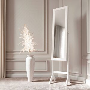 CARME HOME Caitlyn - White Standing Full Length Jewellery Mirror Cabinet with Shelves Bedroom Storage Organiser Makeup Cosmetics Bedroom Furniture - White