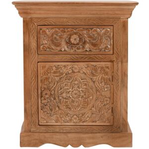 VERTYFURNITURE Carved Mango Wood Bedside Table With Storage