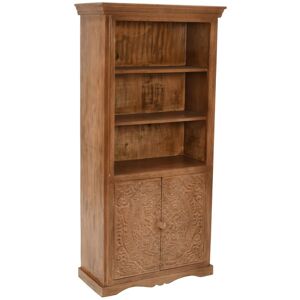 VERTYFURNITURE Carved Mango Wood Large Corner Bookcase - 3 Shelving & 1 Door