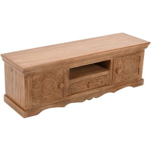 VERTYFURNITURE Carved Mango Wood TV Cabinet With 2 Doors, 1 Drawers