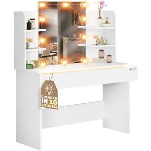 Dressing Table Lucia led Light Makeup Mirror 140x40cm Cosmetic Desk 3 Compartments Wood White Bedroom Vanity 108x40x140cm weiß mit led (de) - Casaria