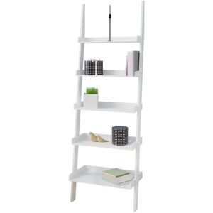 Casaria - Standing Shelf Ladder 180cm White 5 Tier Modern Wood Staircase Bookcase Bathroom Step Shelves Storage Leaning