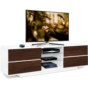 Avitus Gloss White 4-Walnut Drawers 3-Shelf tv Stand - Centurion Supports