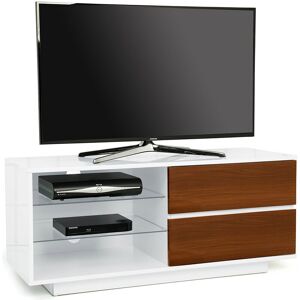 Gallus Gloss White 2-Walnut Drawers 3-Shelf tv Stand - Centurion Supports