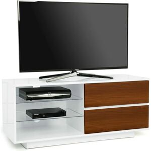 Gallus High Gloss White with 2-Walnut Drawers & 3-Shelf 32-55 led/ oled / lcd Cabinet tv Cabinet - Fully Assembled - Centurion Supports