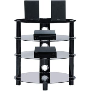 Haligon 4-Shelf Oval Premium Gloss Black Glass with Black Legs av Rack - Centurion Supports