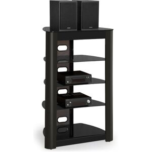 Zinnia 5-Shelf Gloss Black with Gloss Black Wood Facia Flat Screen tv / Hi-Fi / av Rack Glass Stand - Centurion Supports