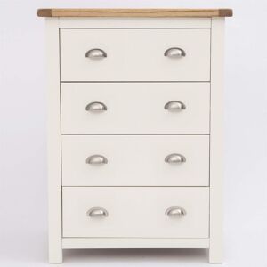 ALBERTA Chest of 4 Drawers Off White Painted Compact Wooden Organsiser Metal Handles - Off White