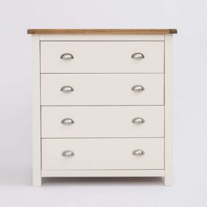 ALBERTA Chest of 4 Drawers Off White Painted Wooden Bedroom Organsiser Metal Handles - Off White