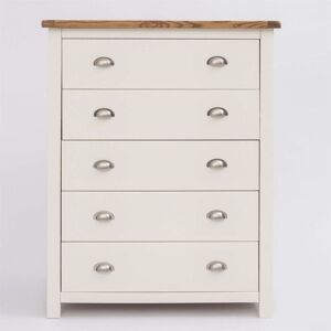 Alberta - Chest of 5 Drawers Off White Painted Wooden Bedroom Organsiser Metal Handles - Off White