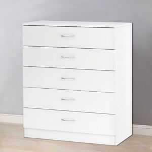 NRG Chest of Drawers Bedroom Furniture Bedside Cabinet with Handle 5 Drawer White 75x36x90cm