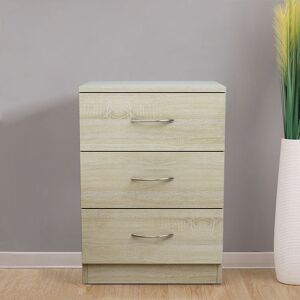 Chest of Drawers Bedroom Furniture Bedside Cabinet with Handle 3 Drawer Oak 40x36x56cm - NRG