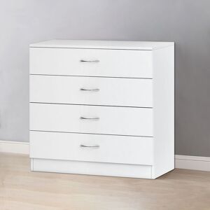 Chest of Drawers Bedroom Furniture Bedside Cabinet with Handle 4 Drawer White 75x36x72cm - NRG