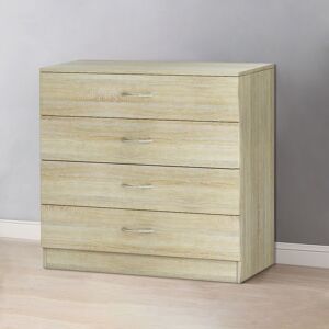 Chest of Drawers Bedroom Furniture Bedside Cabinet with Handle 4 Drawer Oak 75x36x72cm - NRG