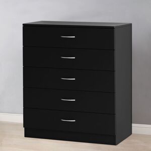 Chest of Drawers Bedroom Furniture Bedside Cabinet with Handle 5 Drawer Black 75x36x90cm - NRG