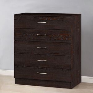 Chest of Drawers Bedroom Furniture Bedside Cabinet with Handle 5 Drawer Walnut 75x36x90cm - NRG