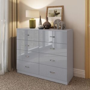 FWSTYLE Chilton Modern 8 Drawer Chest of Drawers - Grey Gloss - Grey