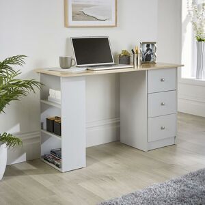 Camden - Computer Desk 3 Drawer and Storage Shelves Grey Home Office Wood Furniture Unit - Grey