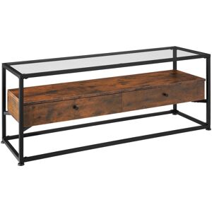 TECTAKE Console table Maidenhead W121.5 x D41.5 x H50.5 cm with 2 shelves and 2 drawers - sideboard, living room table, glass table - Industrial wood dark,