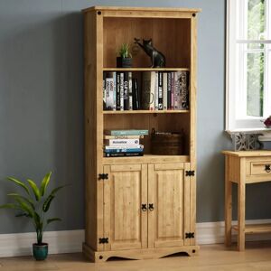 HOME DISCOUNT Corona 2 Door Bookcase Solid Pine Shelving Storage Unit
