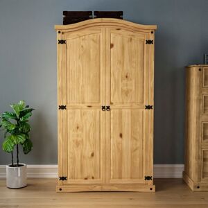 Home Discount - Corona 2 Door Wardrobe Solid Pine With Handing Rail & Storage Shelf