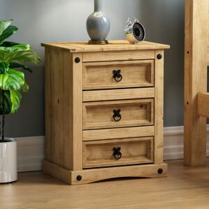 Home Discount - Corona 3 Drawer Bedside Table Cabinet Chest Nightstand Solid Pine Bedroom Furniture