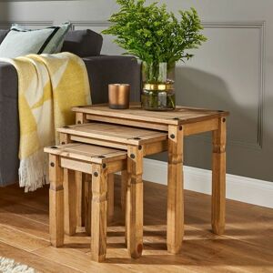 Nest - Corona of Tables set of 3 Pine Solid Wood Occasional Coffee Tables - Brown