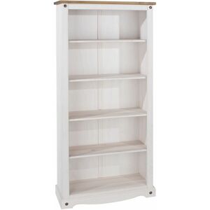 Corona White Tall Pine Bookcase 5 Book Shelves Mexican Solid Wood Living Room - White