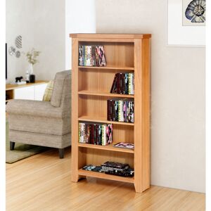 HALLOWOOD FURNITURE Cotswold Oak Wide cd Storage in Oak Finish, Bookcase with 5 Shelves, Wooden dvd Storage Cupboard, cd or dvd Tower, Book Shelf for Office, Oak Storage