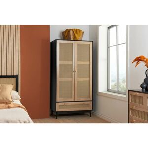 BIRLEA FURNITURE Croxley 2 Door 1 Drawer Rattan Wardrobe Black - Black