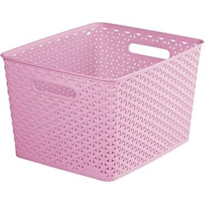 4PC Pink y Weave Plastic Storage Basket Studio Organiser Trays with Handles - size Large 18L - Pink - Curver