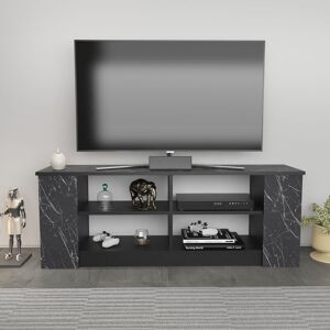Space tv Stand tv Cabinet With Open Shelves For TVs Up To 55 - Ephesus White - White Marble Effect and White - Decorotika