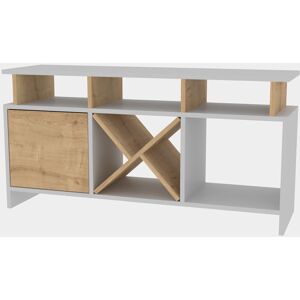 DECOROTIKA Auburn 120 Cm Modern tv Stand tv Cabinet tv Console tv Unit With a Drop Down Cabinet X-Shaped Shelf And Open Shelves - White and Sapphire Oak - White