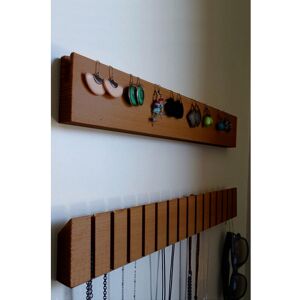 Decorotika - Bijoox Handmade Solid Wood Jewelry Stand Accessories Holder Minimalist Wood Organizer Wall Mountable Shelf - Medium - Medium