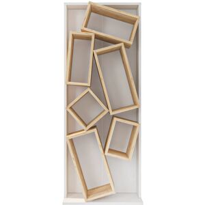 Carmen Bookcase Bookshelf with 6 Asymmetric Shelves White Sapphire Oak - White and Oak - Decorotika