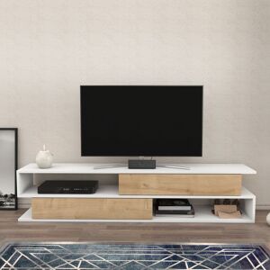Cortez Unique Design tv Stand tv Cabinet tv Console tv Unit With Two Cabinets And Two Open Shelves - White Sapphire Oak - White and Oak - Decorotika