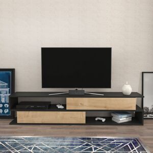 Decorotika - Cortez Unique Design tv Stand tv Cabinet tv Console tv Unit With Two Cabinets And Two Open Shelves - Anthracite / Sapphire Oak