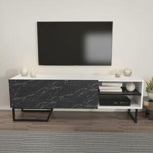 Denasse tv Stand for TVs up to 60 inches White-Black Marble Effect and Black - White and Black Marble Effect and Black - Decorotika