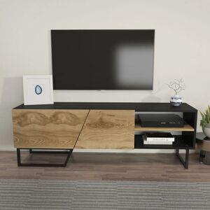 Denasse tv Stand for TVs up to 60 inchesBlack Oud Oak Pattern and Black - Black and Oud and Black - Decorotika