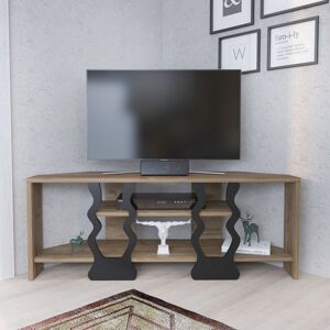 Firal Decorative 110 Cm Corner tv Stand tv Unit tv Cabinet tv Stand With Shelves Corner Unit - Walnut And Black Colour - Walnut and Black - Decorotika