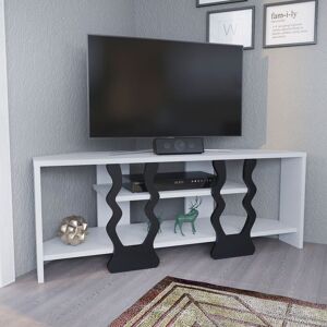 Firal Decorative 110 Cm Corner tv Stand tv Unit tv Cabinet tv Stand With Shelves Corner Unit - White And Black - White and Black - Decorotika