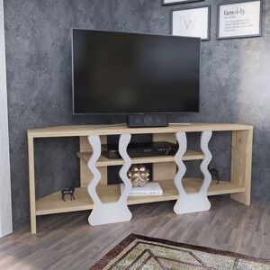 Firal Decorative 110 Cm Corner tv Stand tv Unit tv Cabinet tv Stand With Shelves Corner Unit - Oak And White Colour - Oak and White - Decorotika